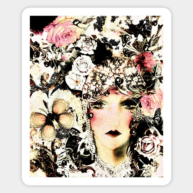 ART DECO COLLAGE FLAPPER ROSES,BUTTERFLIES AND BIRDS Sticker by jacquline8689